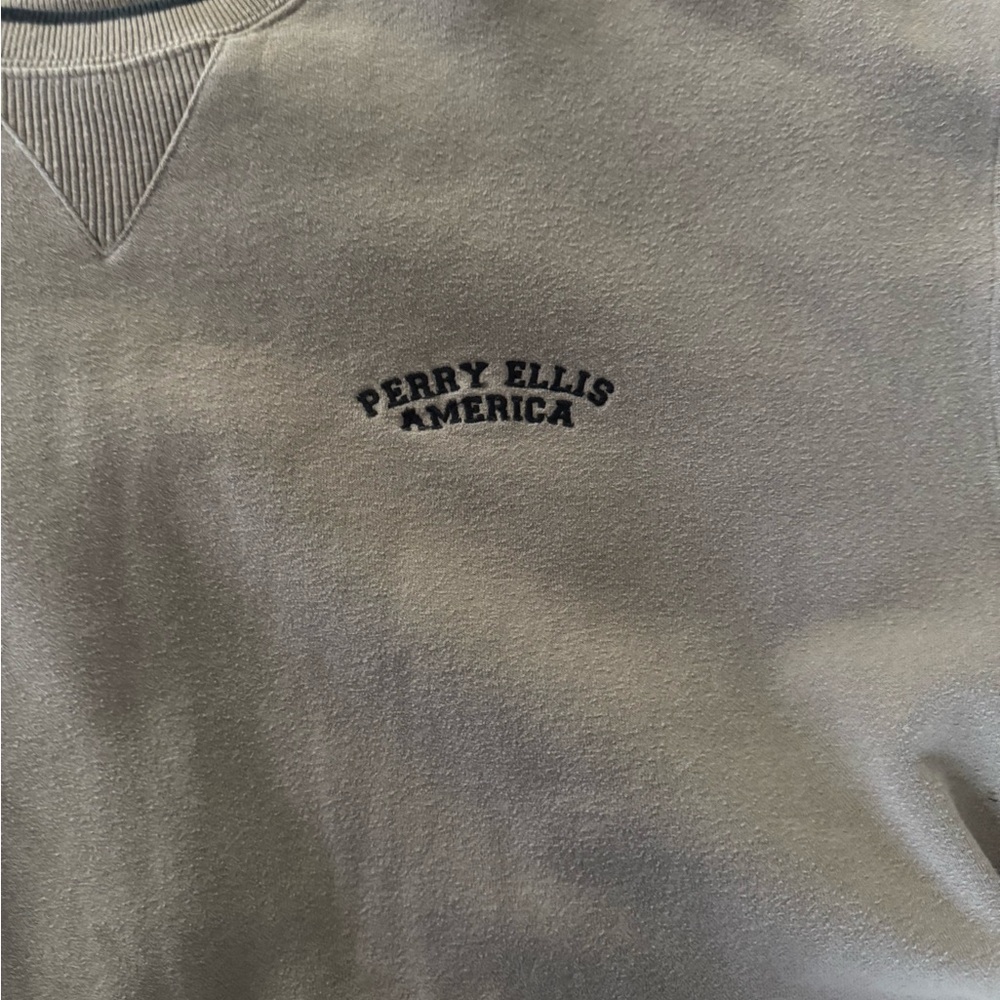 Perry Ellis Light Olive Crewneck Sweatshirt with Embroidered Logo